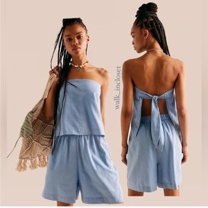 Free People Gotta Have It Cotton Linen Set Coord Shorts Tube Top NWOT